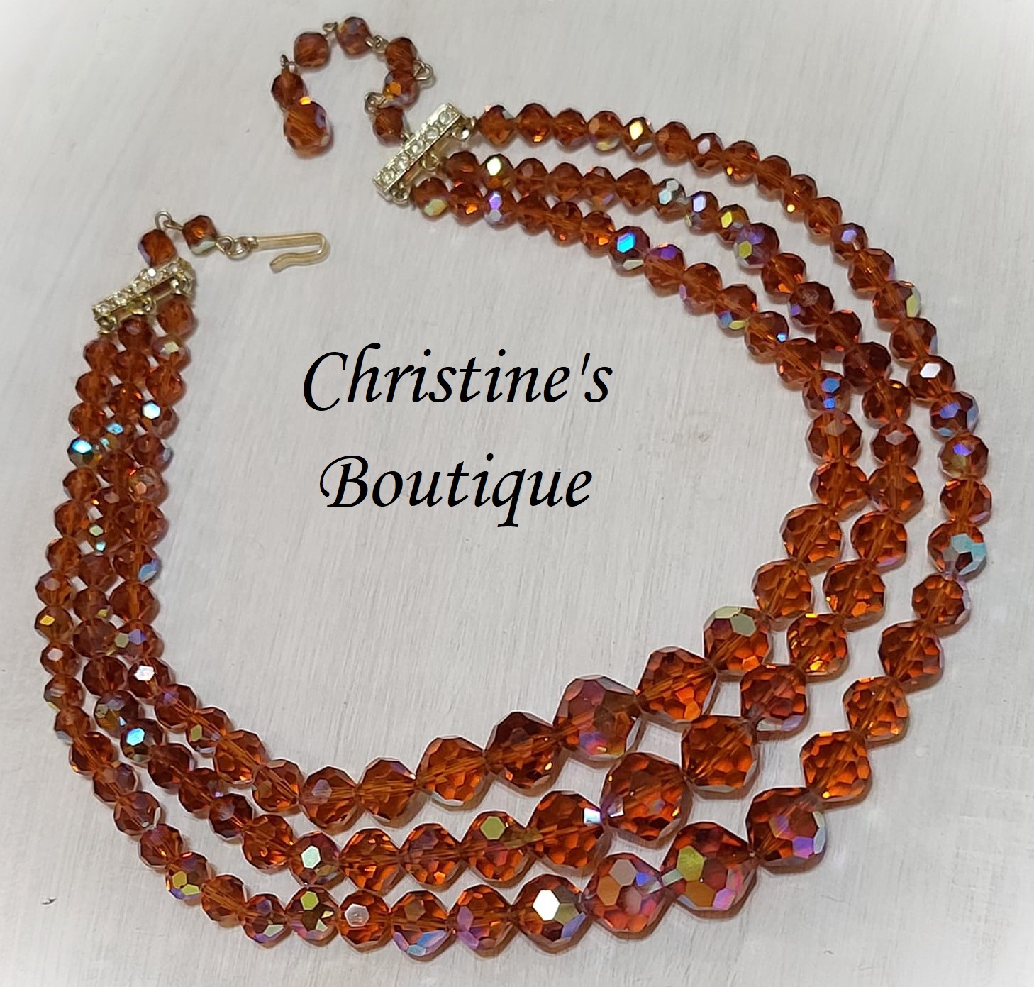 Laguna signed Necklace, topaz crystals 3 row necklace