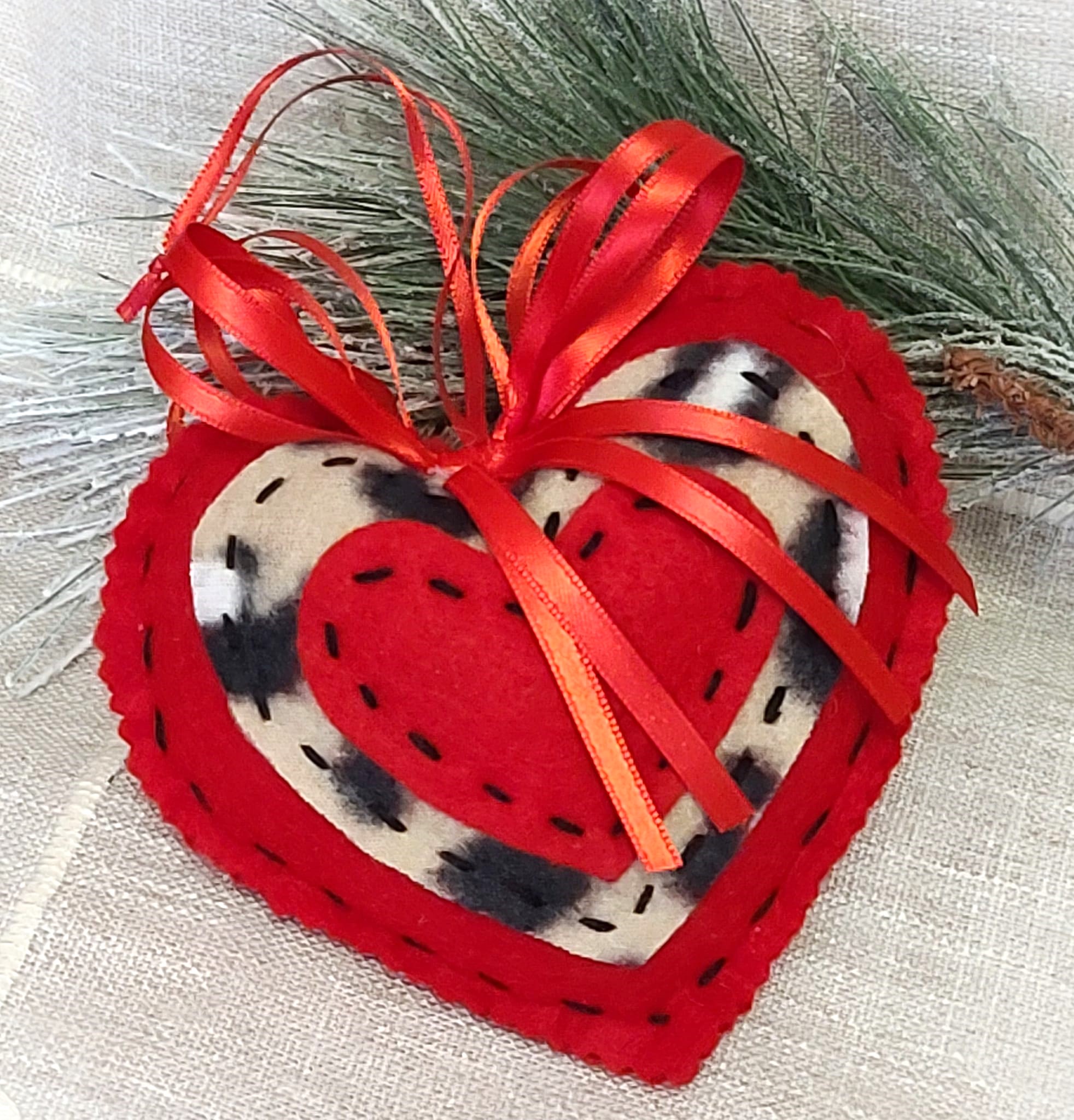 Leopard animal print and red heart ornament