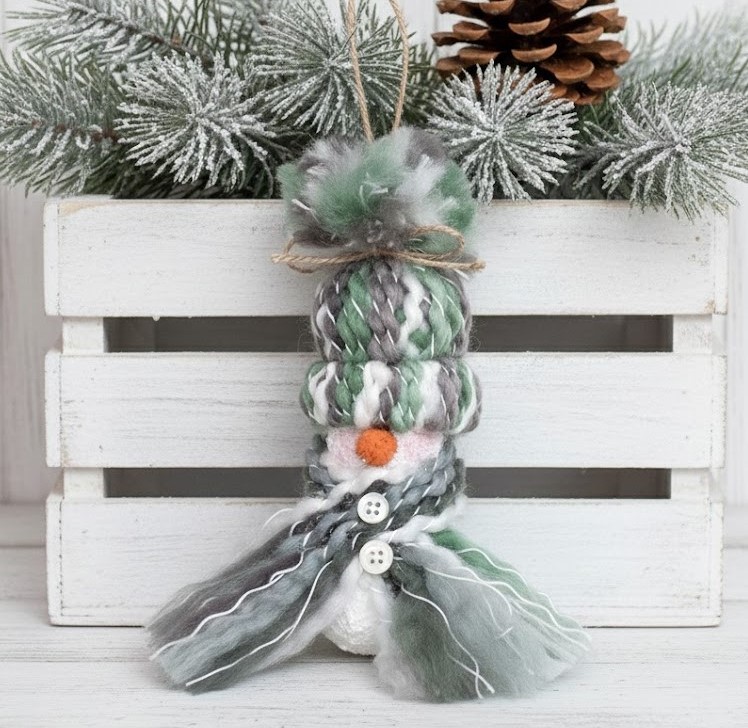 Handpainted gourd snowman ornament with knit hat - green multi Handpainted gourd snowman ornament with knit hat - green multi