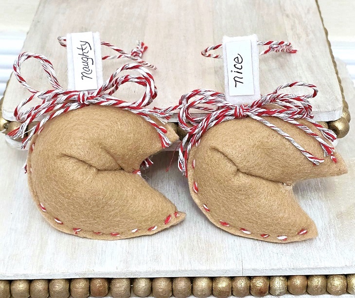 Fortune cookie felt ornaments set of 2 Naughty and Nice tags