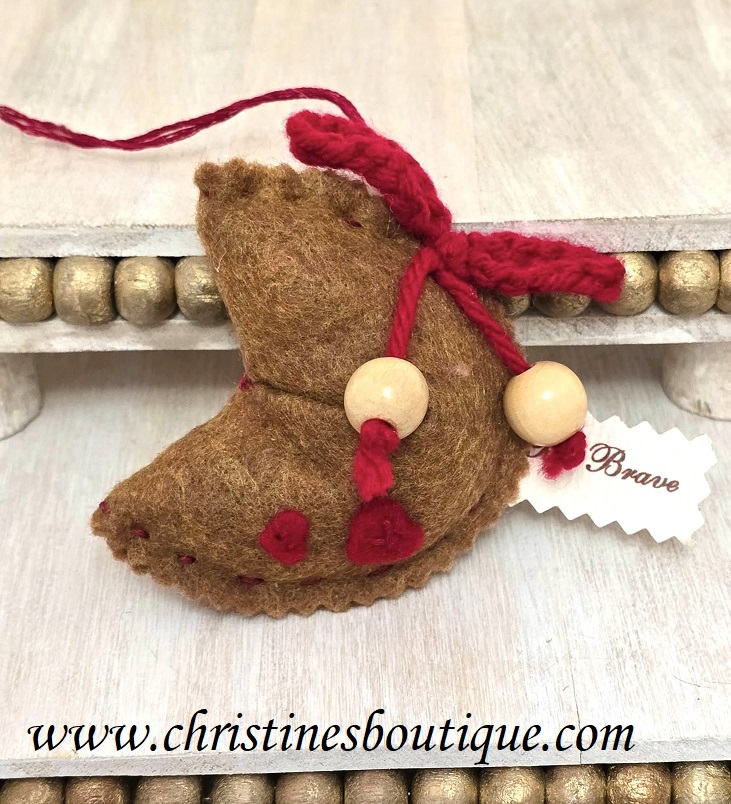 Fortune cookie ornament, handcrafted ornament, felt ornament, Be Brave message tag