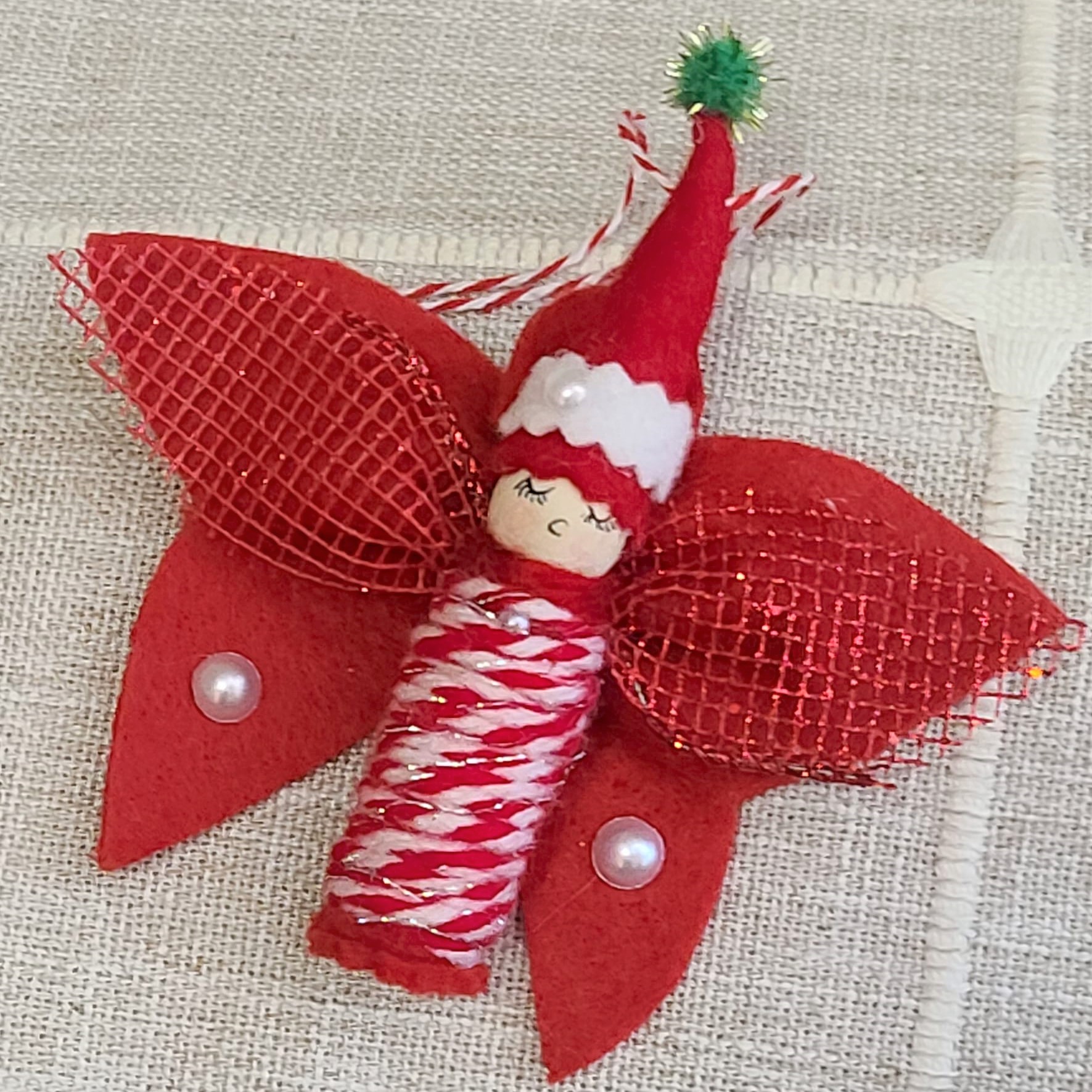 Christmas woodldand pixie butterfly ornament