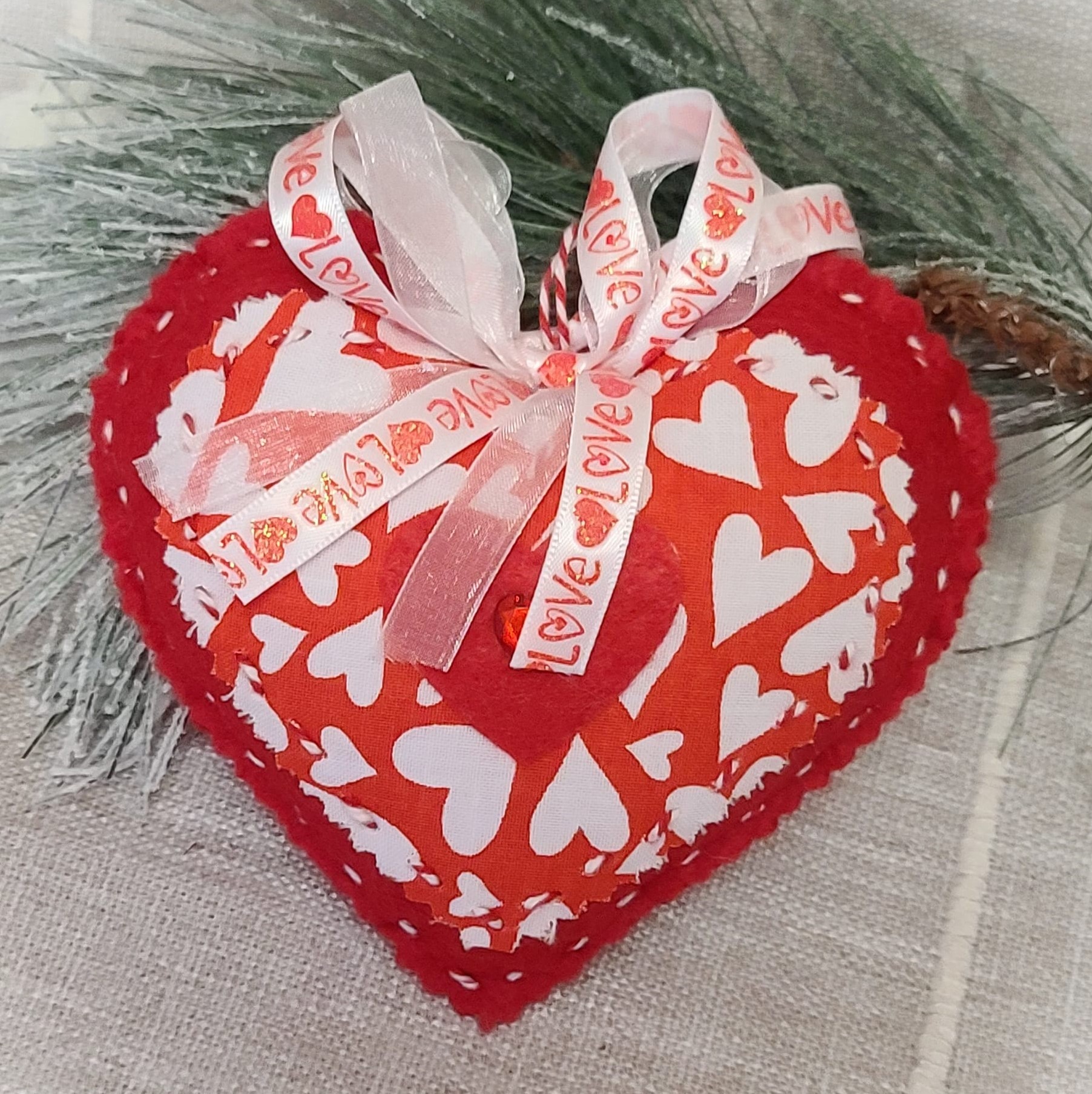 Felt and fabric love valentines heart ornament or bowl filler