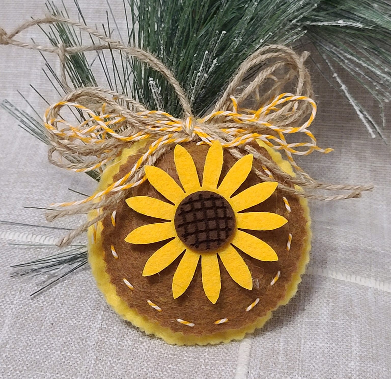 Felt sunflower round ornaments set of 2