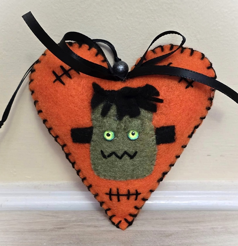 Frankenstein ornament, felt ornament, handmade felt ornament, halloween ornament, embroidery