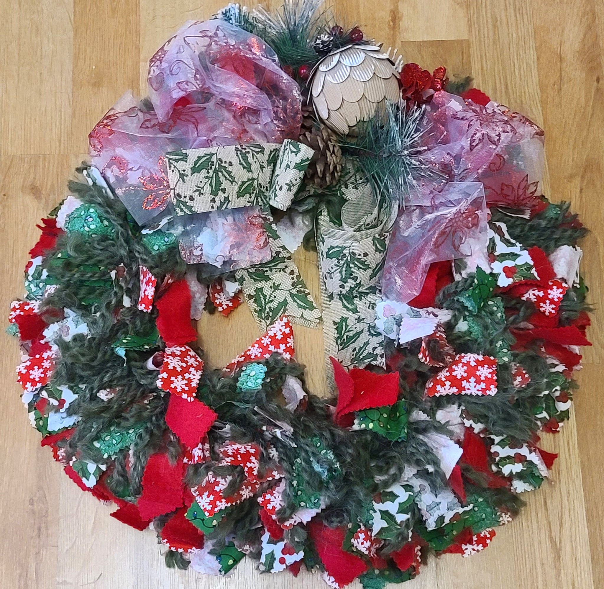Christmas Rag Wreath Felt and Fabric Wreath