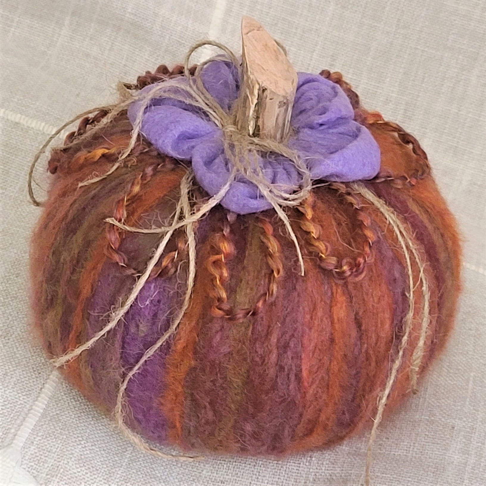 Handmade Harvest, Rustic Pumpkin Tabletop Pumpkin, Purple Orange