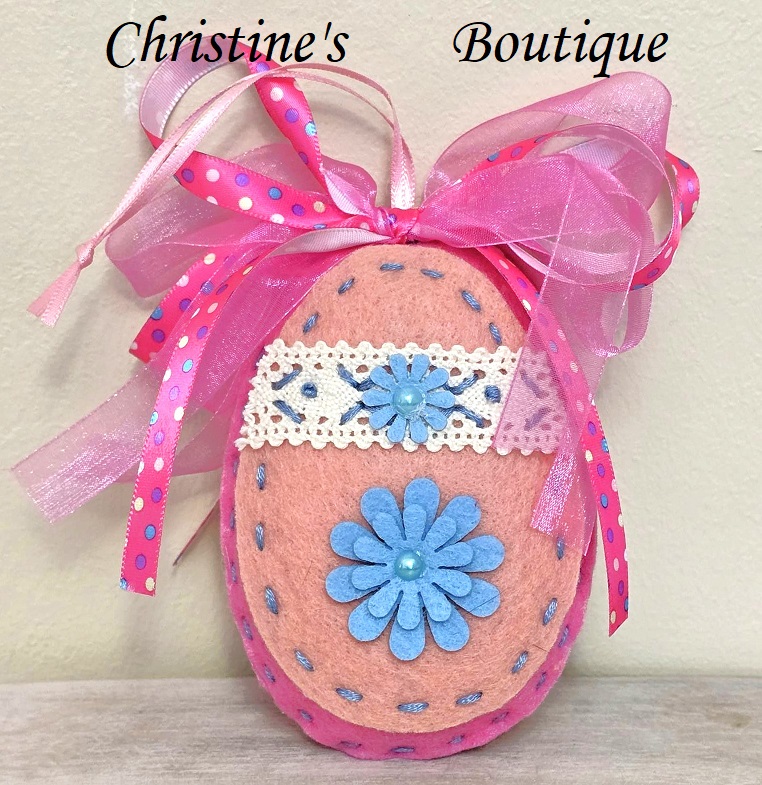 Easter egg ornament - handcrafted felt ornament - color pink accent