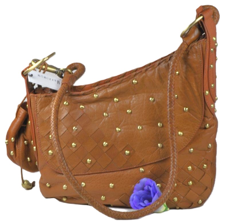 Maxxium Soft Leather & Studded Messenger Style Handbag New - Click Image to Close