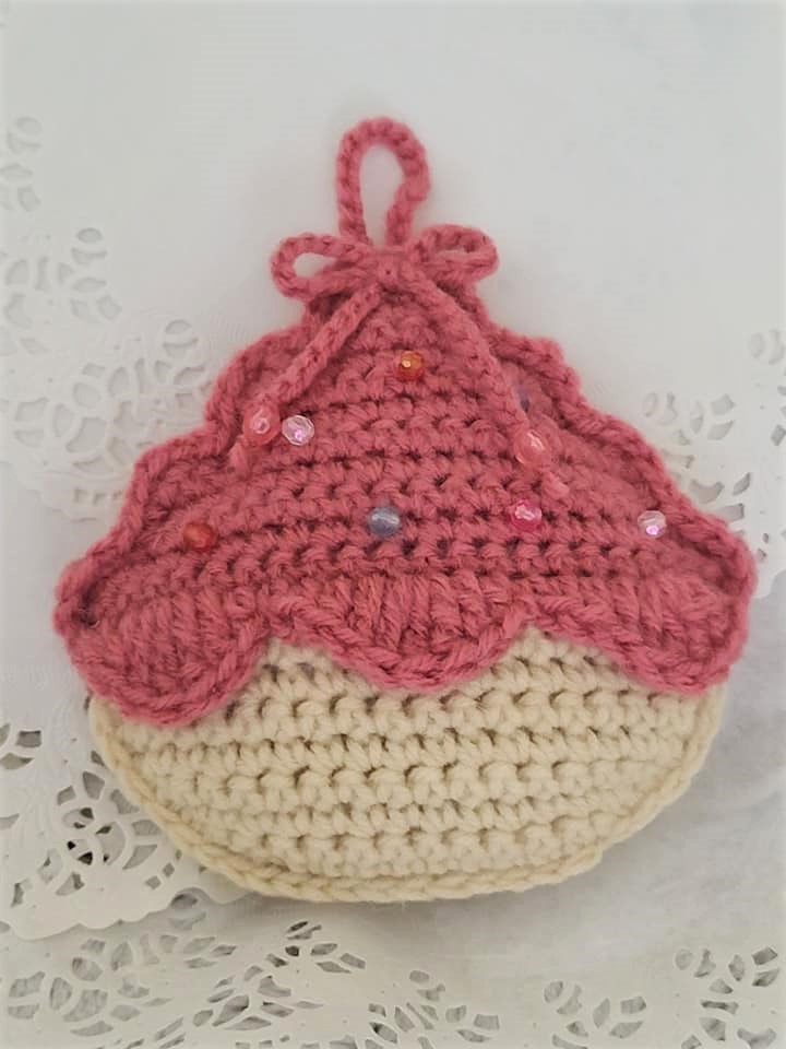 Handmade Crochet Cupcake Ornament Pink Mauve