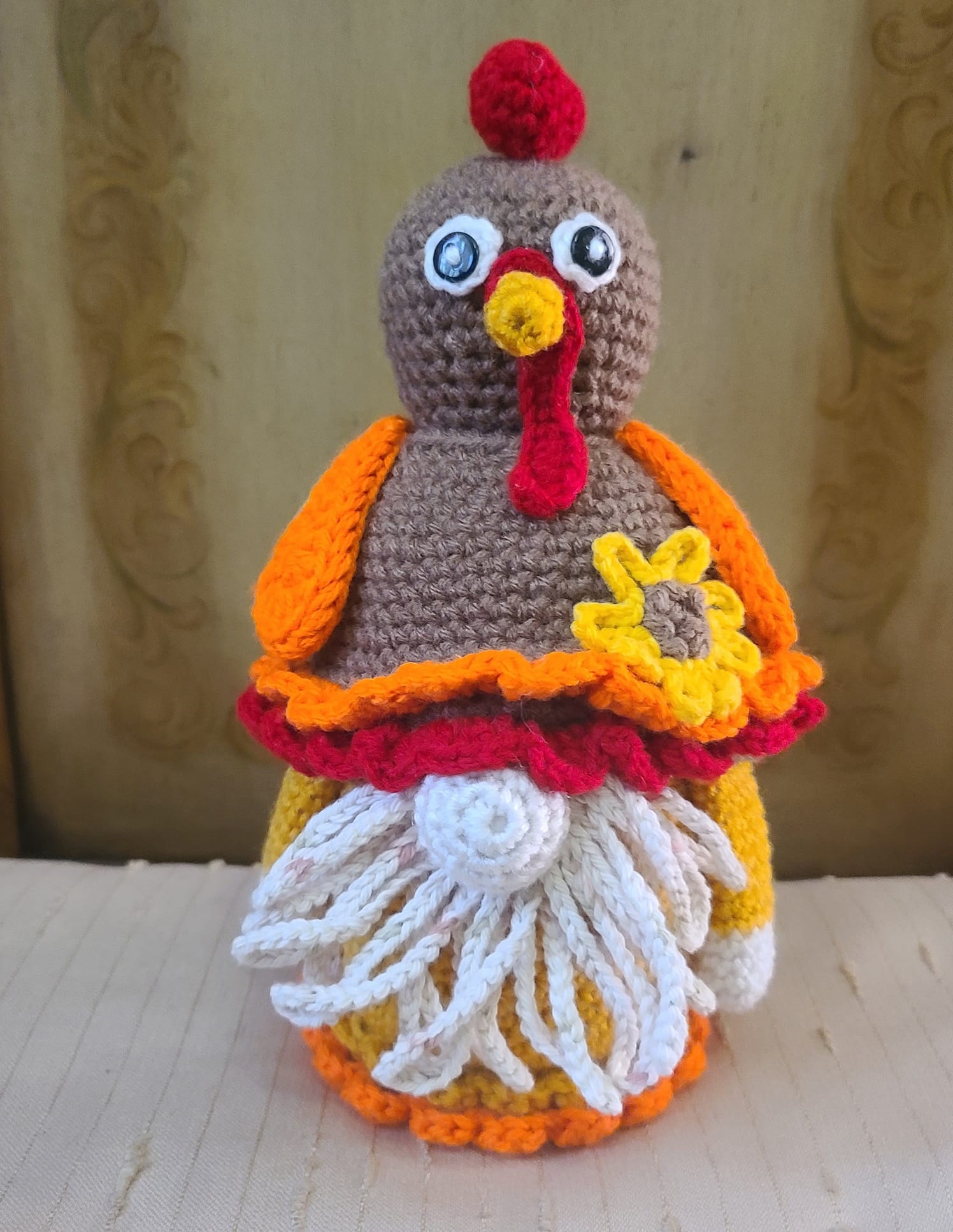 Handmade Crochet Gnome Thanksgiving Gnome with Turkey on head