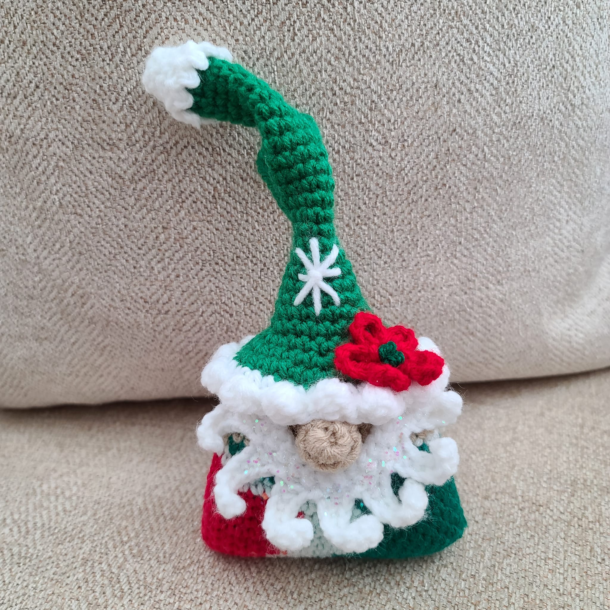 Handmade Crochet Gnome Ornament Multi Color