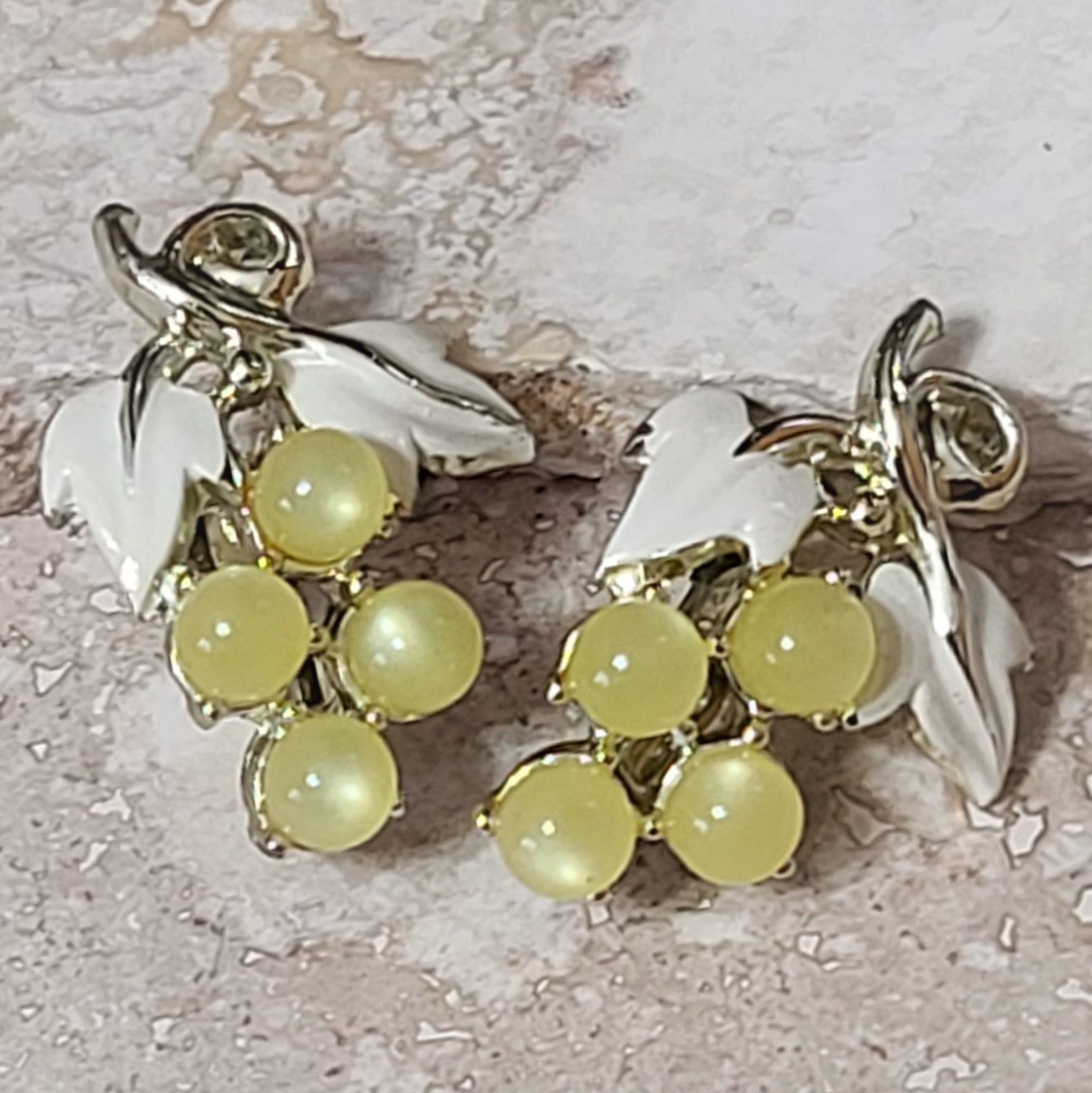 Vintage Moonglow Lime Yellow Clip back Earrings