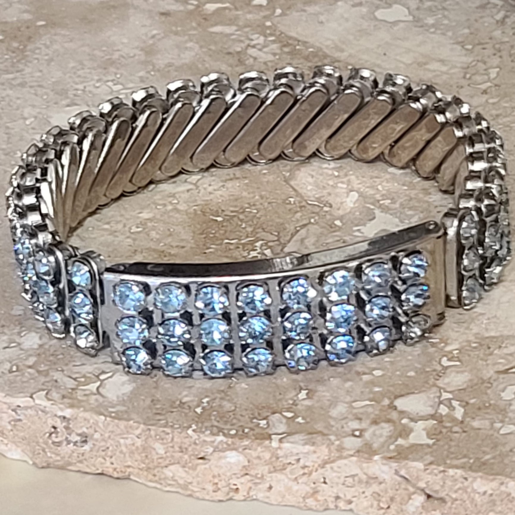 Baby Blue Rhinestone Triple Row Expandable Bracelet
