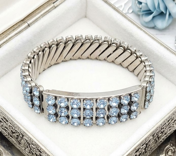 Baby Blue Rhinestone Triple Row Expandable Bracelet