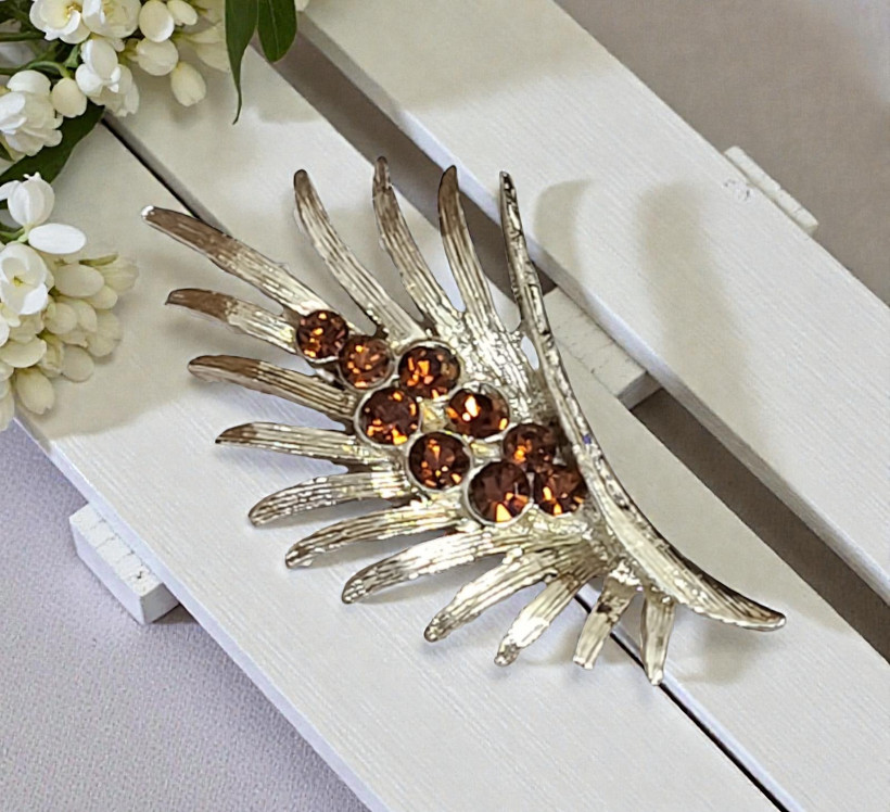 Topaz Rhinestone Spray Goldtone Pin