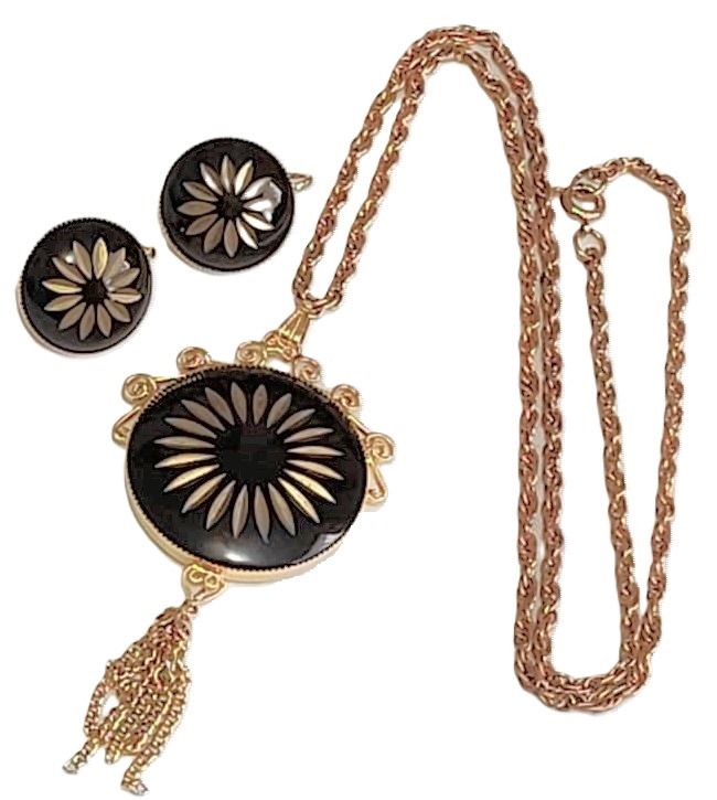 Damascene Style Tassel Pendant Necklace & Earrings - Click Image to Close
