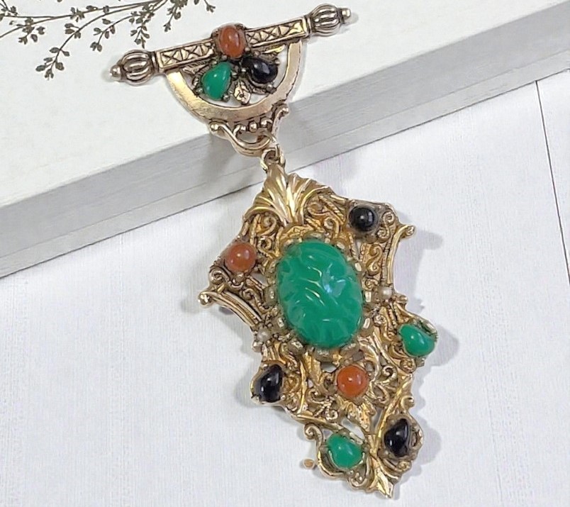 Cabachon Stones Ornate Deisign Huge Ethinic Pin 5"