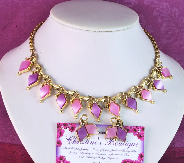 Thermoset Purple and Lavendar Necklace and Earrings