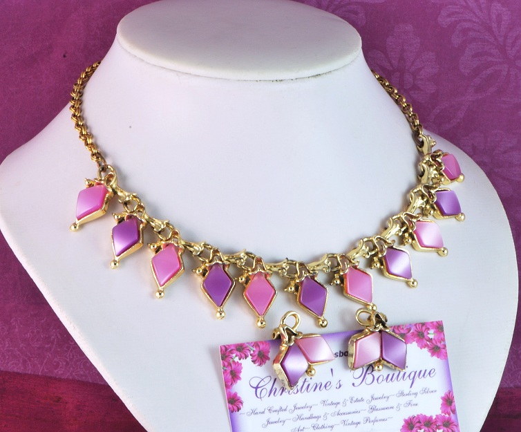 Thermoset Purple and Lavendar Necklace and Earrings