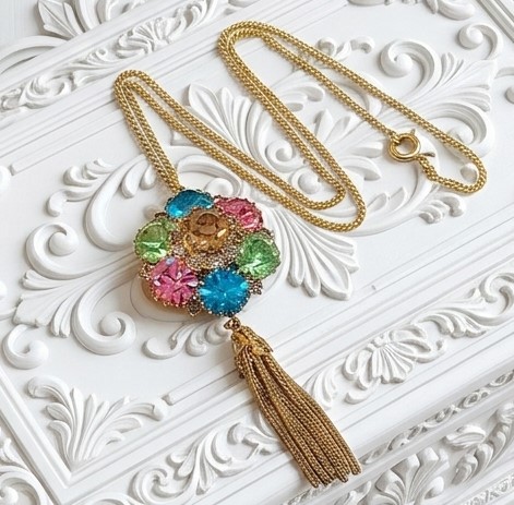 Multi Color Rhinestone Lariat Necklace with Tassel