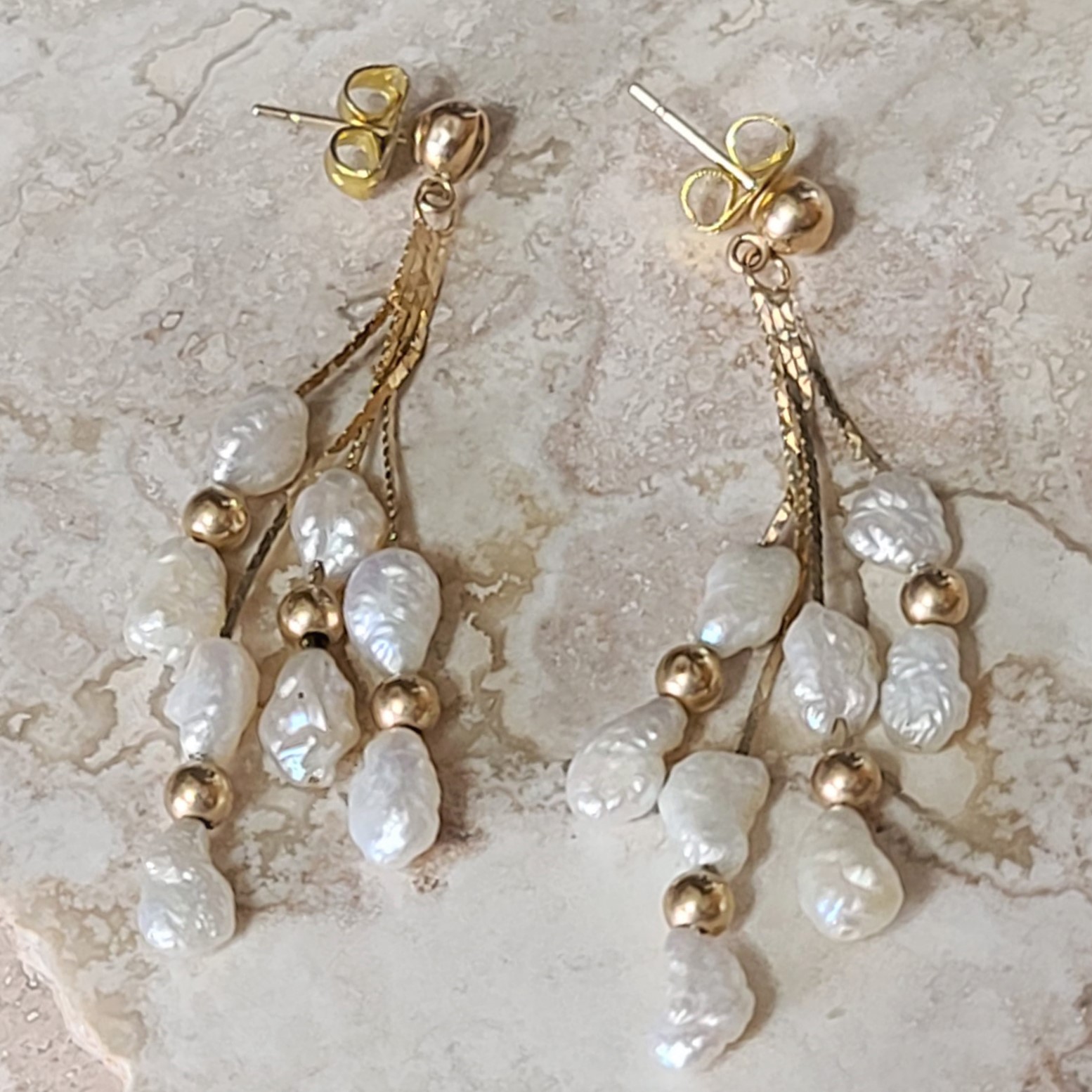 12K Gold Plated and Natural Pearls Earrings