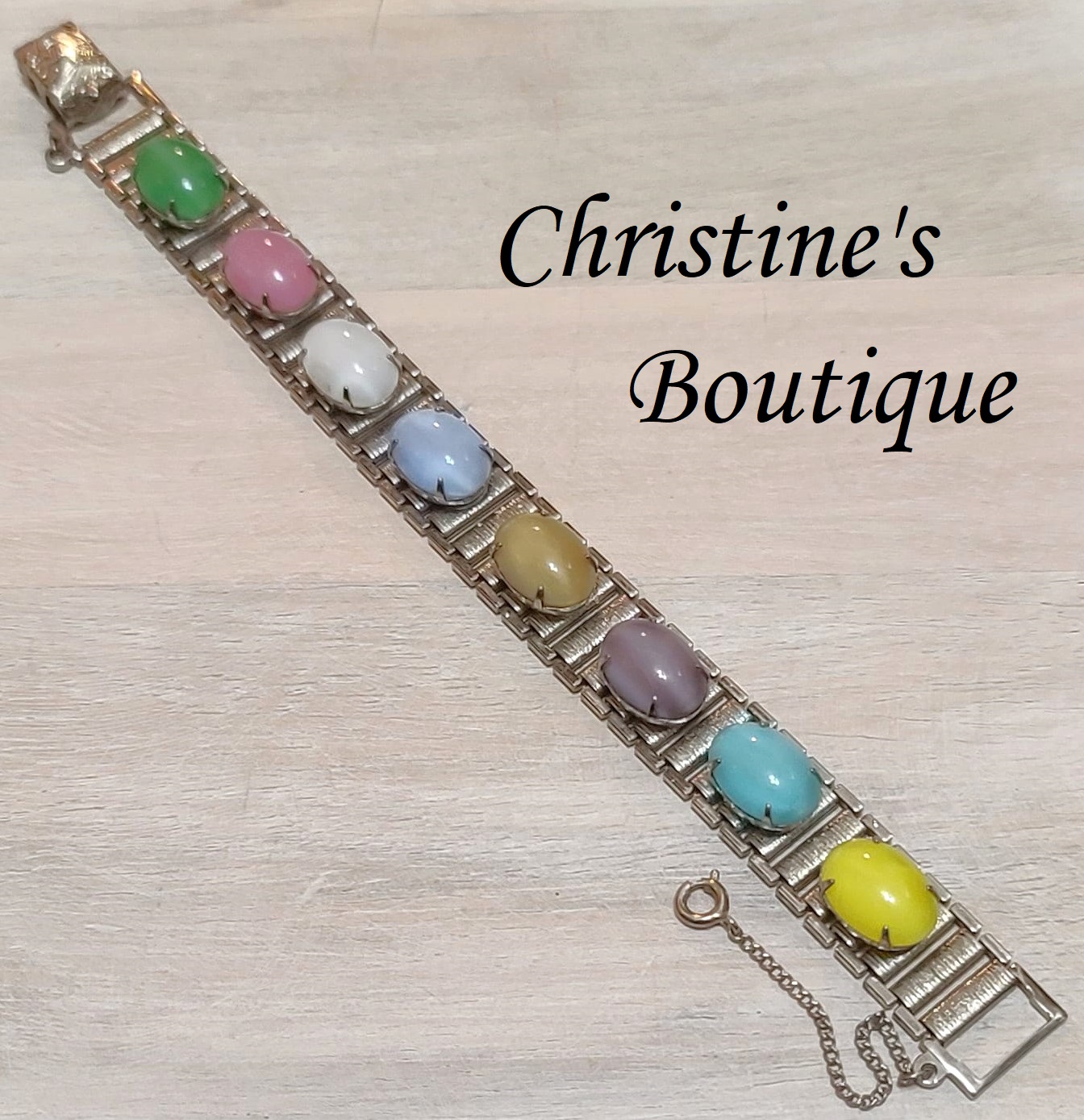Sarah Coventry bracelet, easter egg color cabachons, vintage bracelet - Click Image to Close