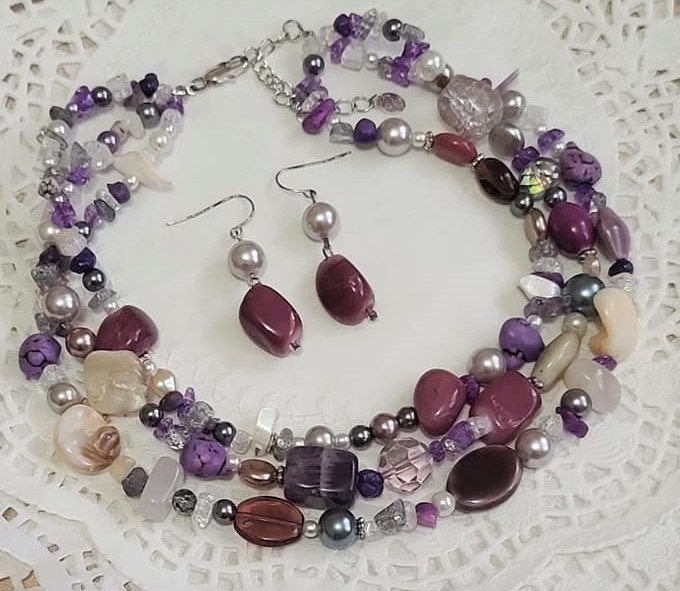 Gemstones, Glass and Pearl Necklace & Earrings