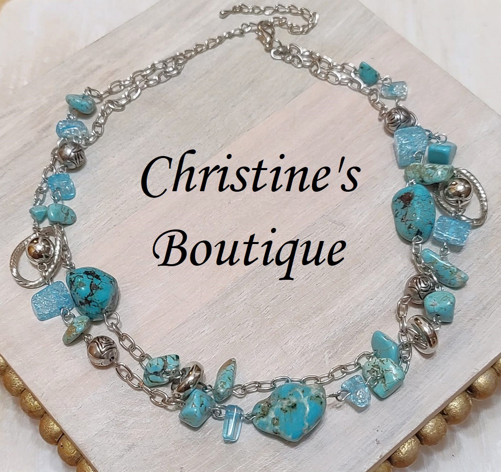 Turquoise Gemstone Necklace, Turquoise Nuggets - Click Image to Close