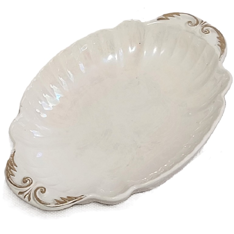 Pearlized Ivory Candy Dish Marked 22KT Gold - Click Image to Close