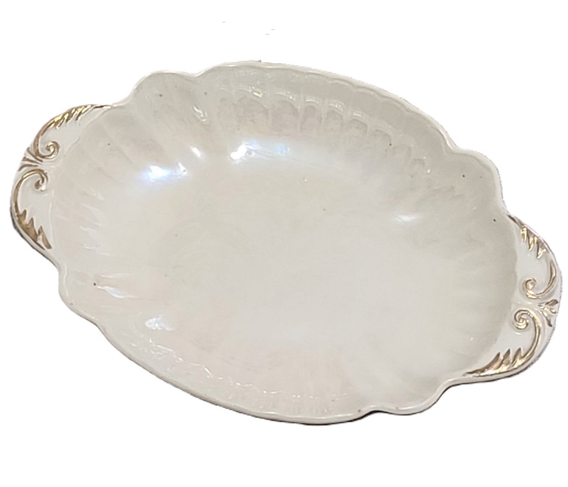 Pearlized Ivory Candy Dish Marked 22KT Gold