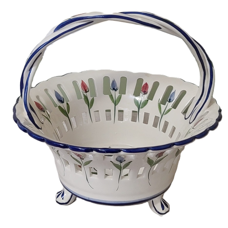 Ceramic Flower Basket Made in Portugal - Click Image to Close