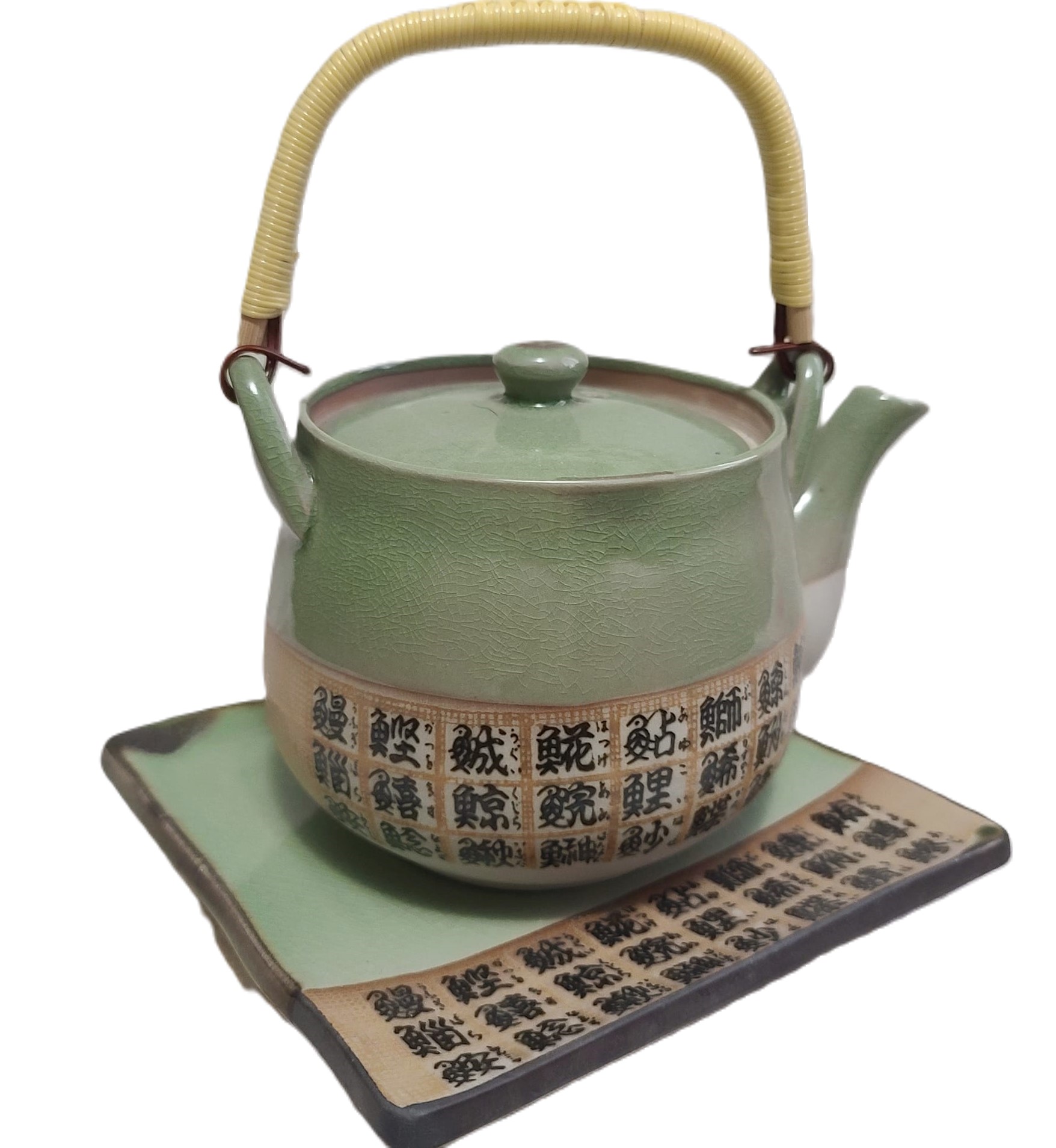 Japanese Pottery Tea Pot and Hot Plate Set - Click Image to Close