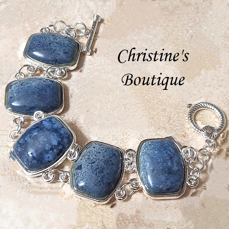 Blue Sodalite Gemstone and Sterling Silver Plated Bracelet - Click Image to Close