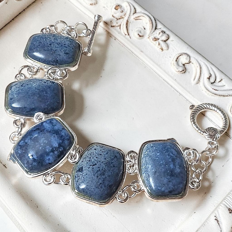 Blue Sodalite Gemstone and Sterling Silver Plated Bracelet