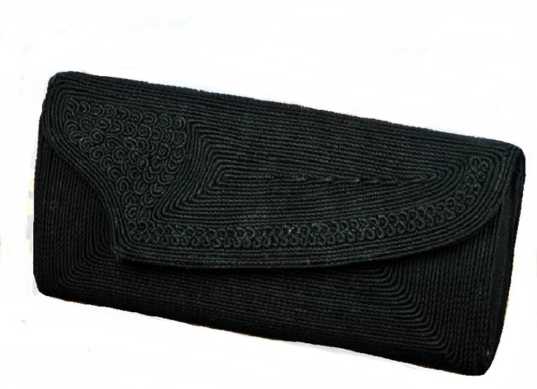 Cord Design Black Clutch Handbag - Click Image to Close