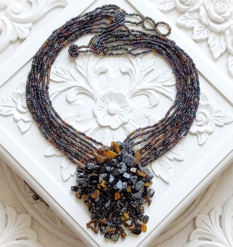 Handcrafted Seed Bead and Gemstone Cluster Necklace