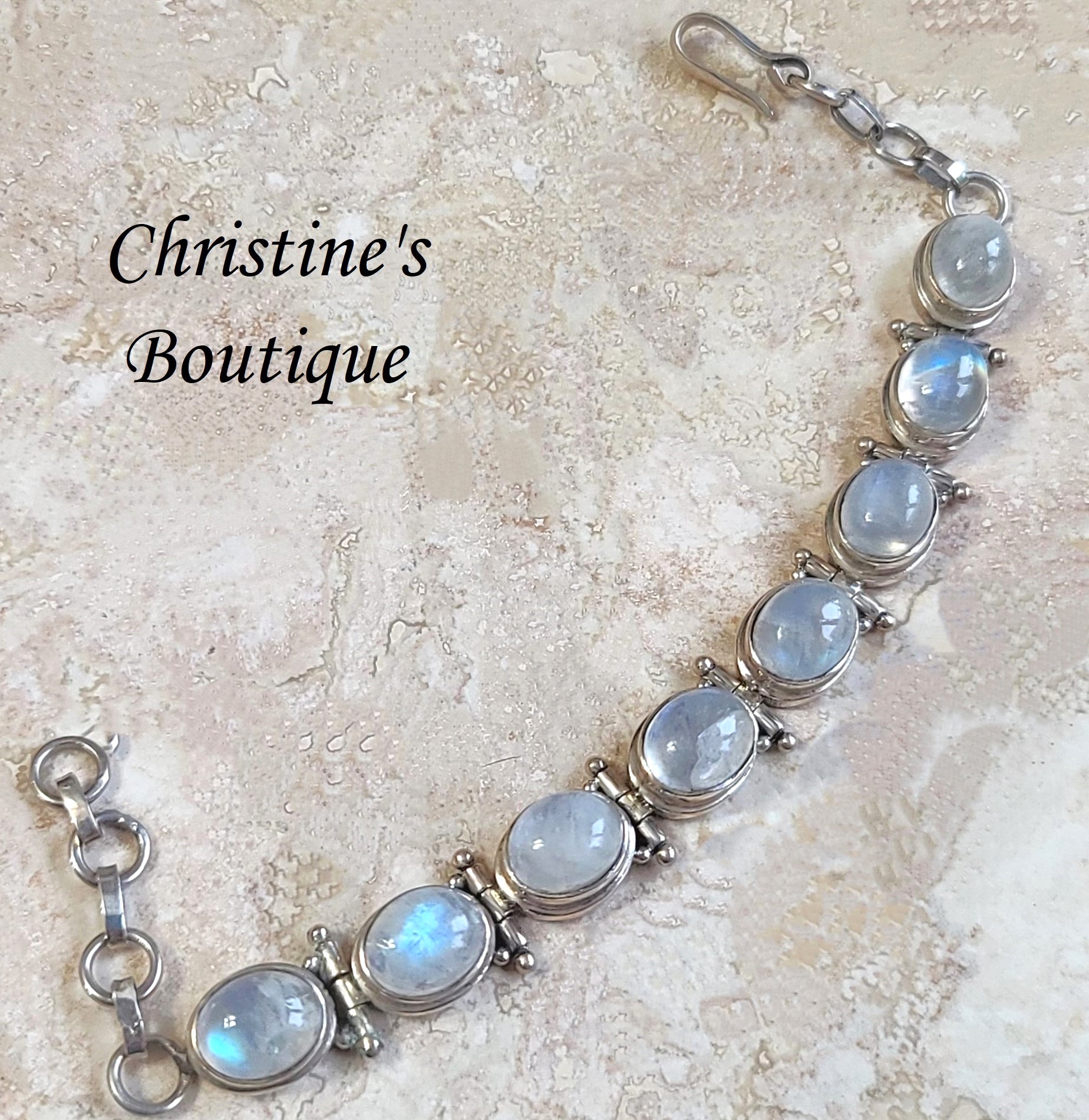 Moonstone and .925 Sterling Silver Bracelet - Click Image to Close