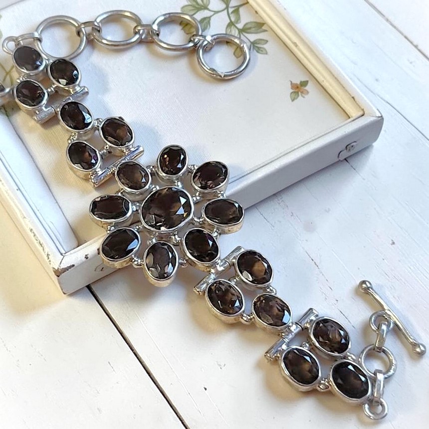 Smokey Topaz Set 925 Sterling Silver Bracelet
