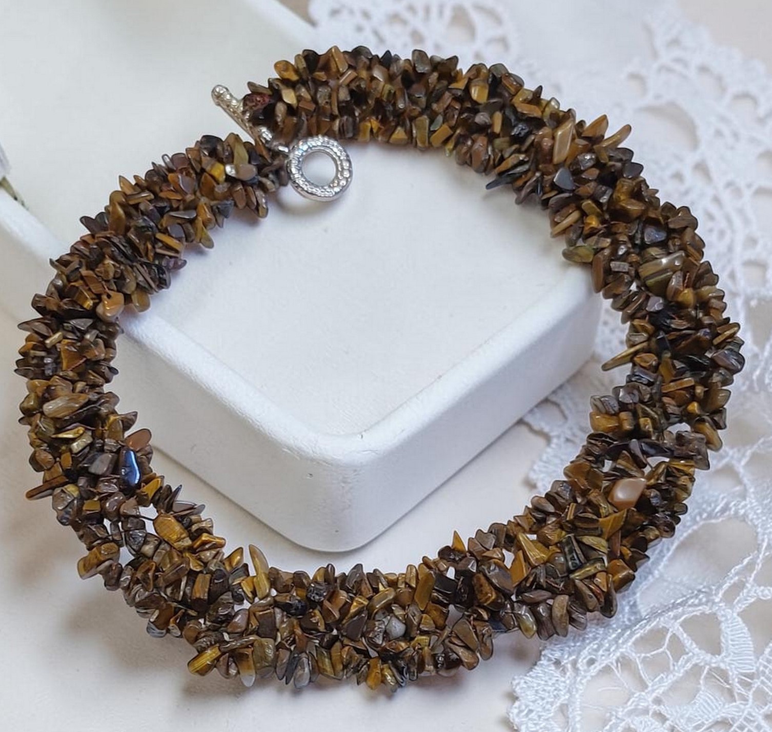Tiger Eye Gemstone Cleopatra Necklace 19"