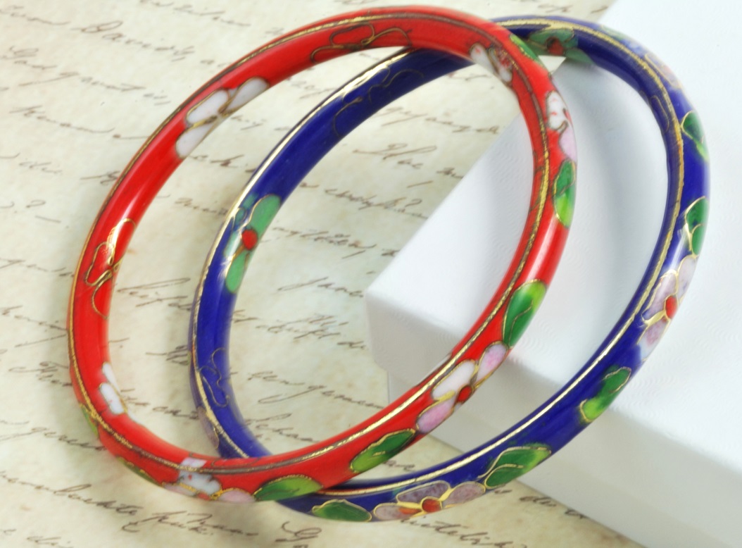 Cloisonne Set of 2 Bangles Red and Blue