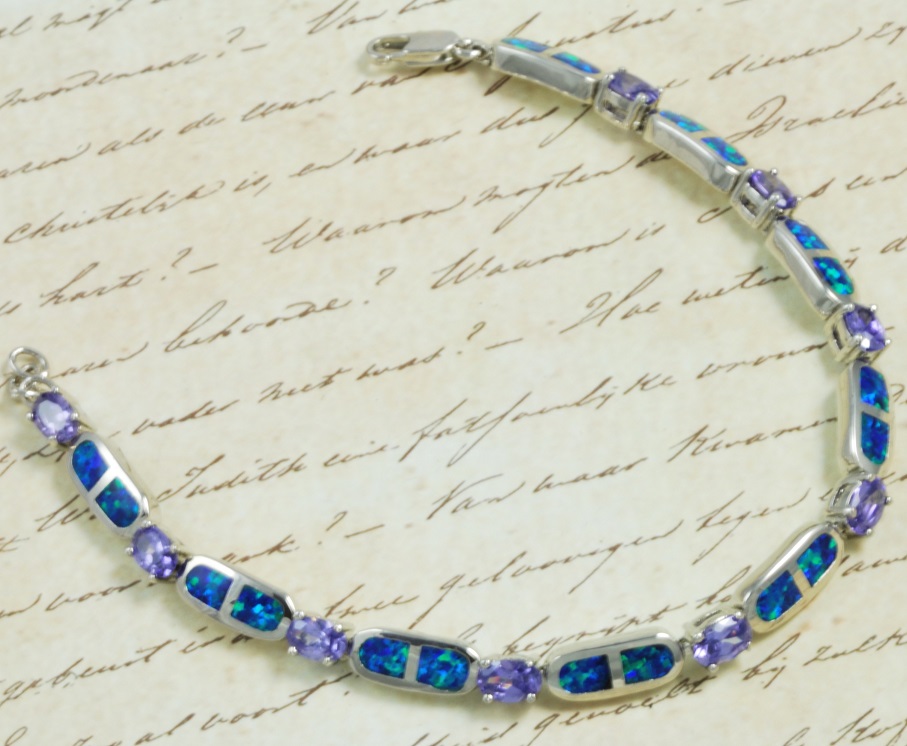 ITO Opal with Amethyst Quartz Gemstones 18K WGP Bracelet