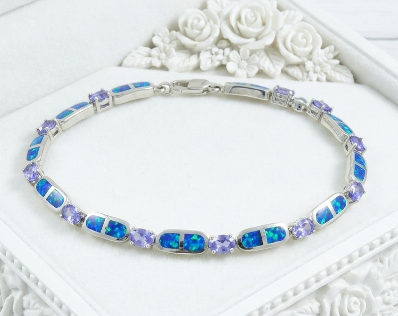 ITO Opal with Amethyst Quartz Gemstones 18K WGP Bracelet