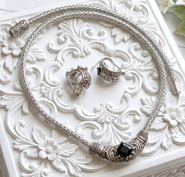 Designer Inspired Rope Necklace and Pierced Earrings Set