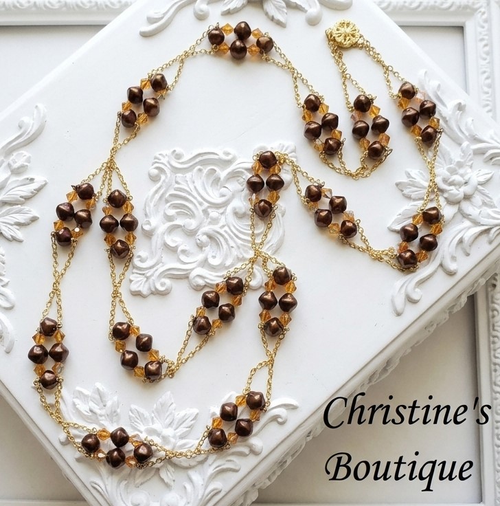 Czech Glass Long Necklace in Brown Tones