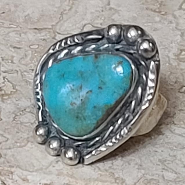 Turquoise & Sterling Silver Navajo Ring Size 6 1/2 - Click Image to Close
