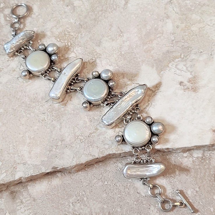 Blister Pearls and 925 Sterling Silver Bracelet