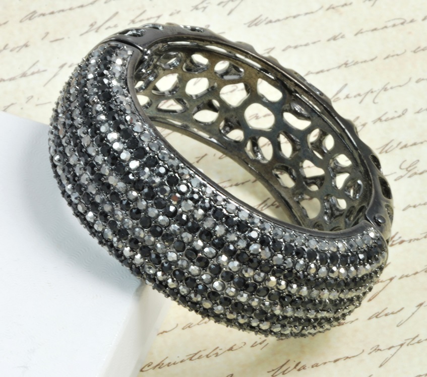 Black and Hematite Rhinestone Clamp Bracelet