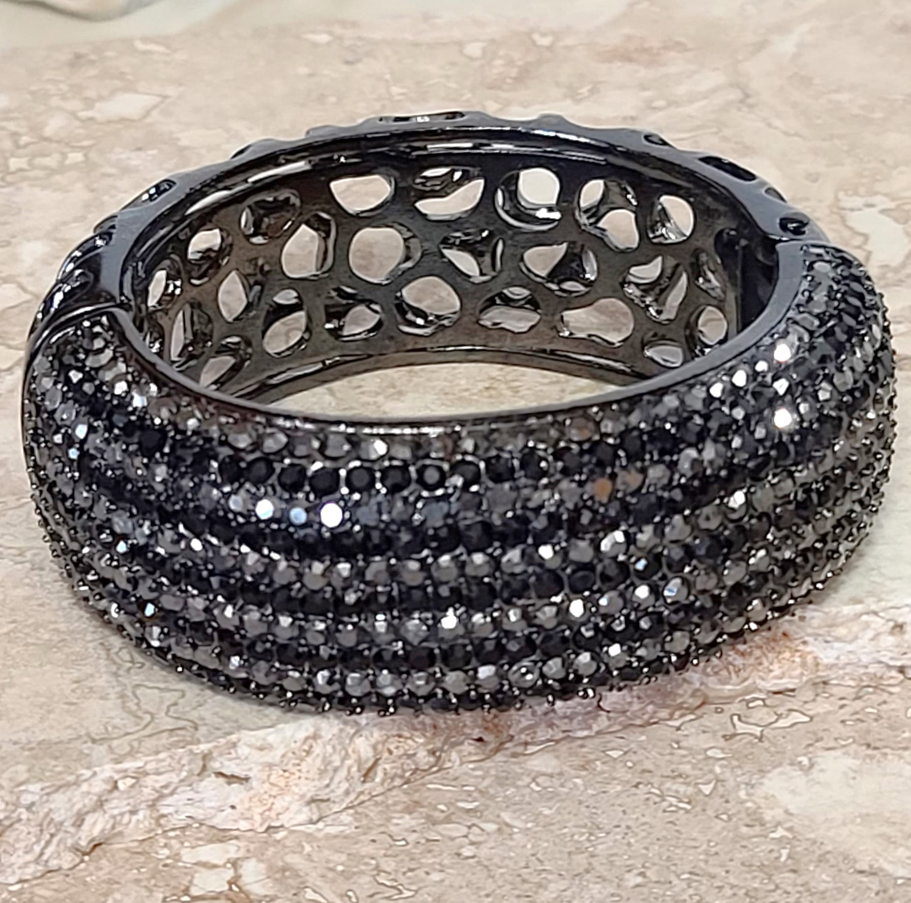 Rhinestone bracelet, large statement bracelet, oval bangle bracelet in two tone rhinestone