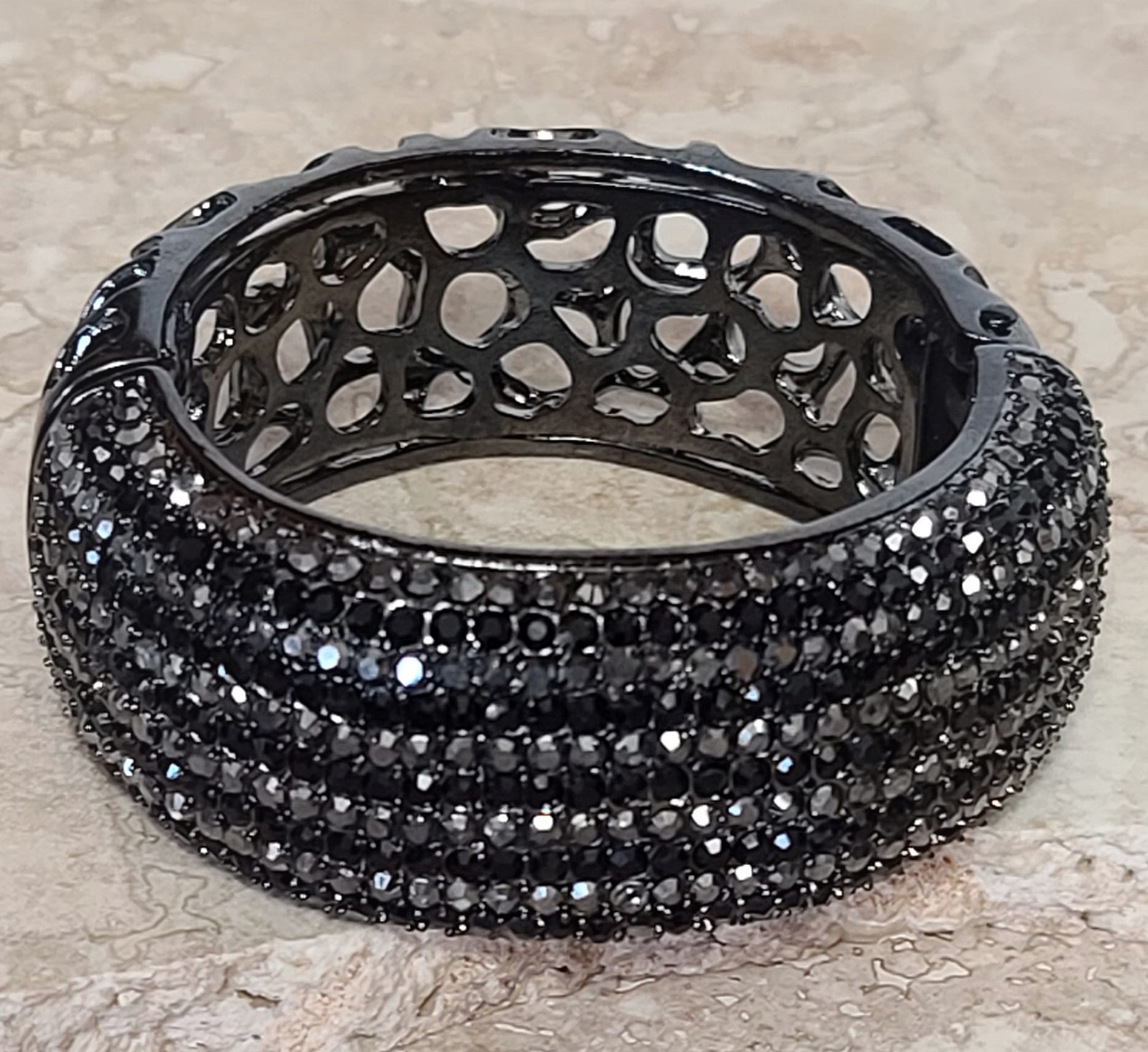 Black and Hematite Rhinestone Clamp Bracelet
